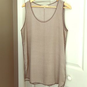 LOFT Printed Long Tunic Tank (Gray/White) Large