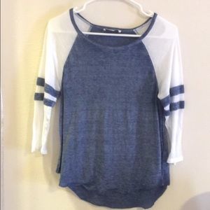 White and navy 3/4 sleeve baseball tee
