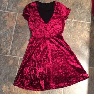 Red velvet with mesh neck dress