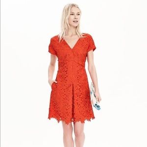 Banana Republic Coral Red Lace Dress, NWT