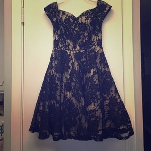 Black lace, off-shoulder, fit and flare dress