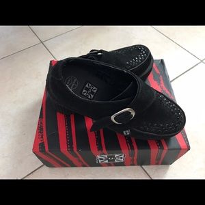 TUK black suede buckled creepers