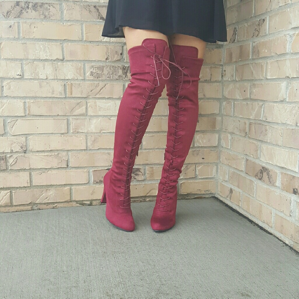 Womens Wine Knee High Boots