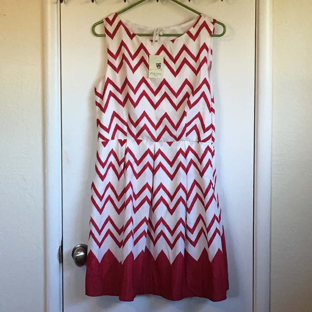 ModCloth (Pink Owl) red chevron print dress, NWT
