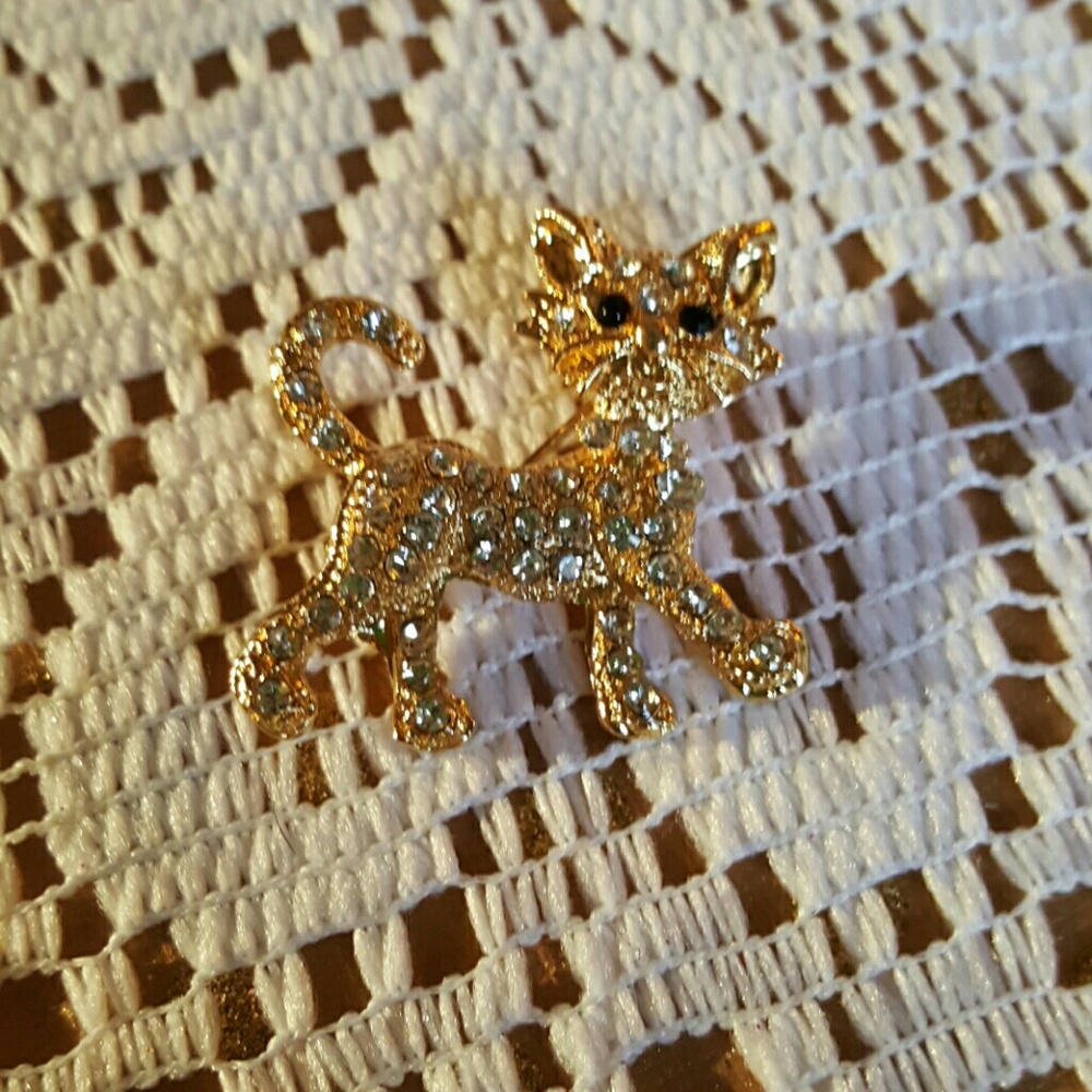 Small Rhinestone Kitty Cat Pin