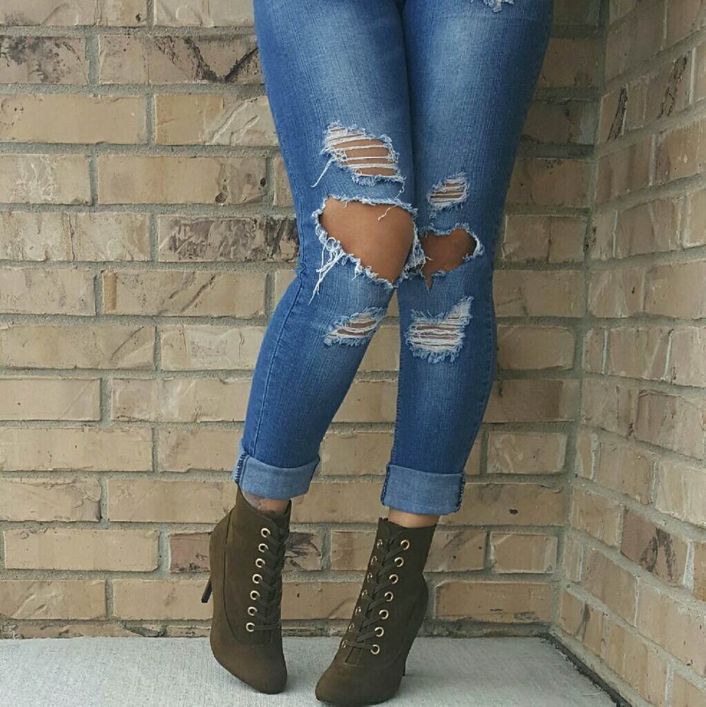 Womens Olive Green Booties