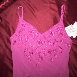 NWT Xscape hot pink gown w/beaded  flower detail
