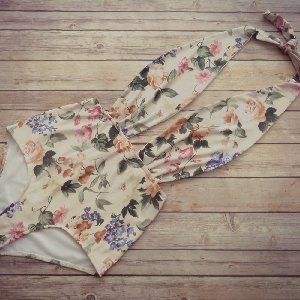 Retro style floral one-piece swimsuit