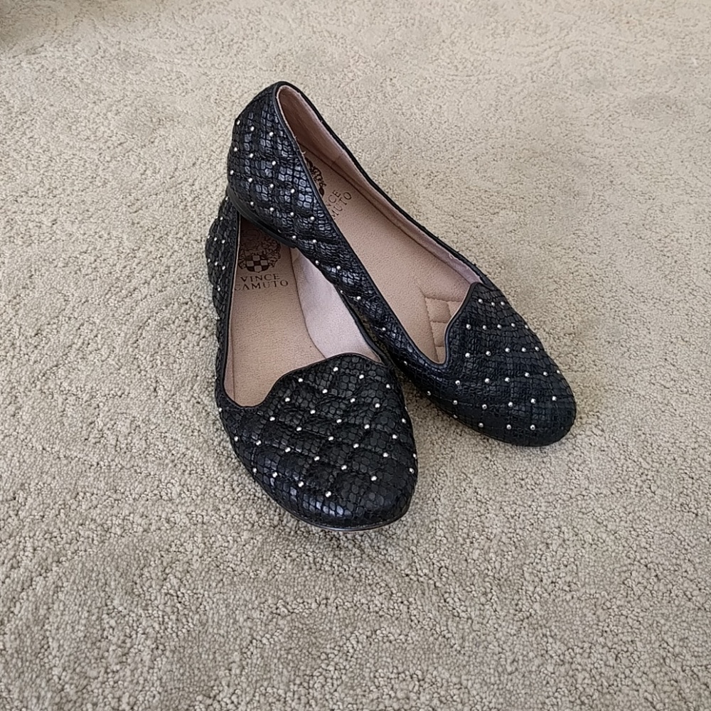 Vince Camuto Black Leather Studded Ballet Flats