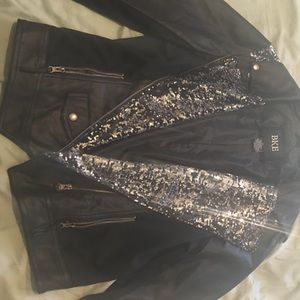 BKE black leather jacket with silver sequence.