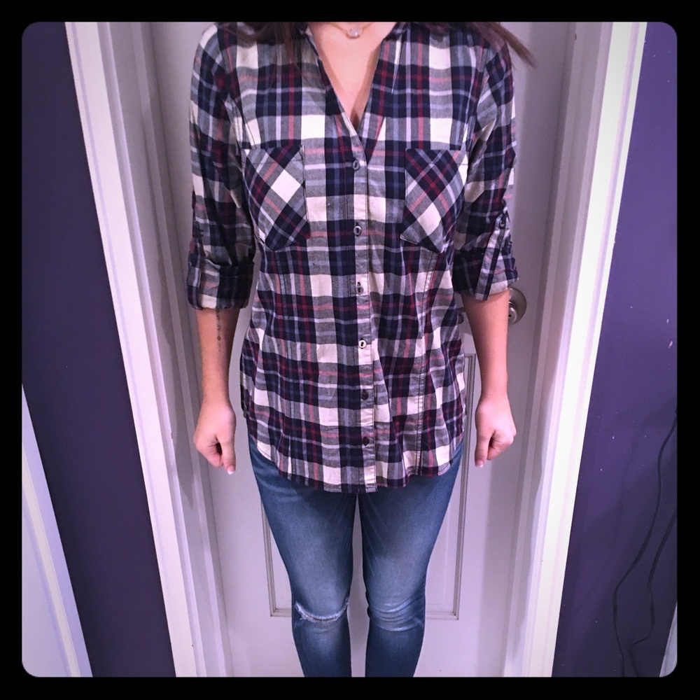 Plaid front button blouse