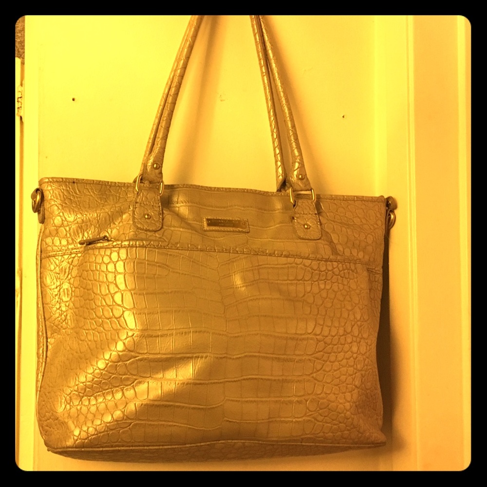 Gold Etienne Aigner Faux Snakeskin Huge Purse