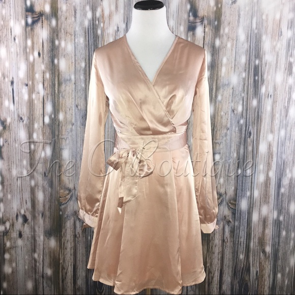 🎉CLEARANCE🎉 Blush Satin Long Sleeve Skater Dress - Picture 6 of 7