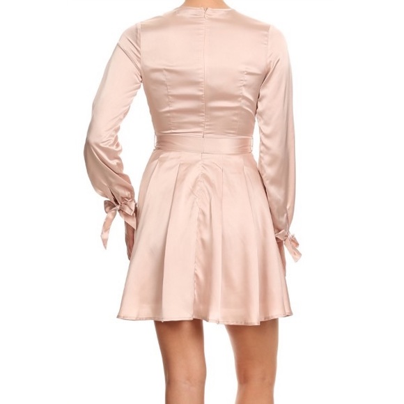 🎉CLEARANCE🎉 Blush Satin Long Sleeve Skater Dress - Picture 4 of 7