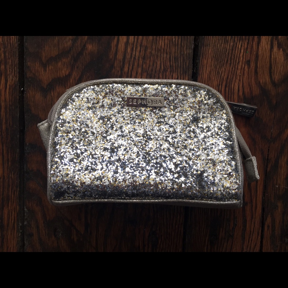 Sephora glitter makeup bag NWOT