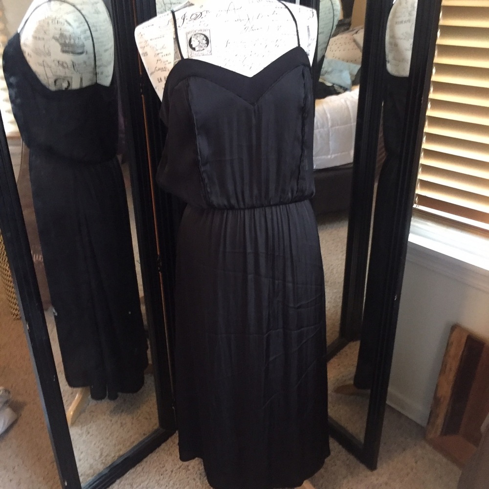 Black silky slip dress