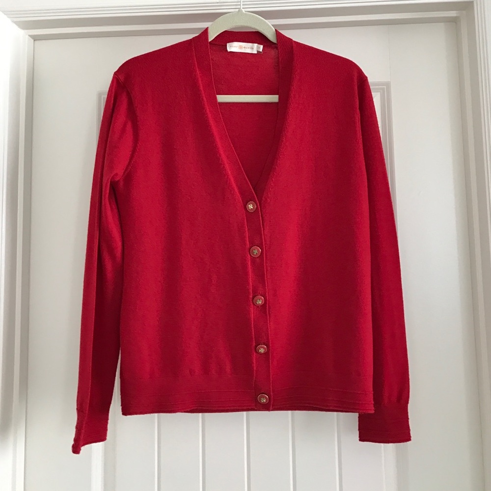Tory Burch Red Madison Cardigan