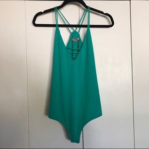 Green Spaghetti Strap Bodysuit