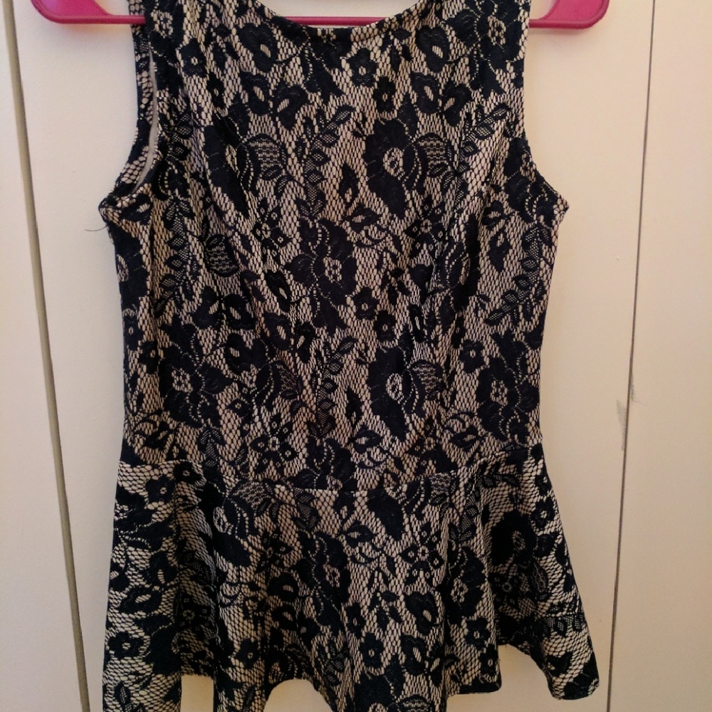 Navy blue lace peplum top with an open back