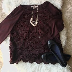 LOFT long sleeve lace blouse