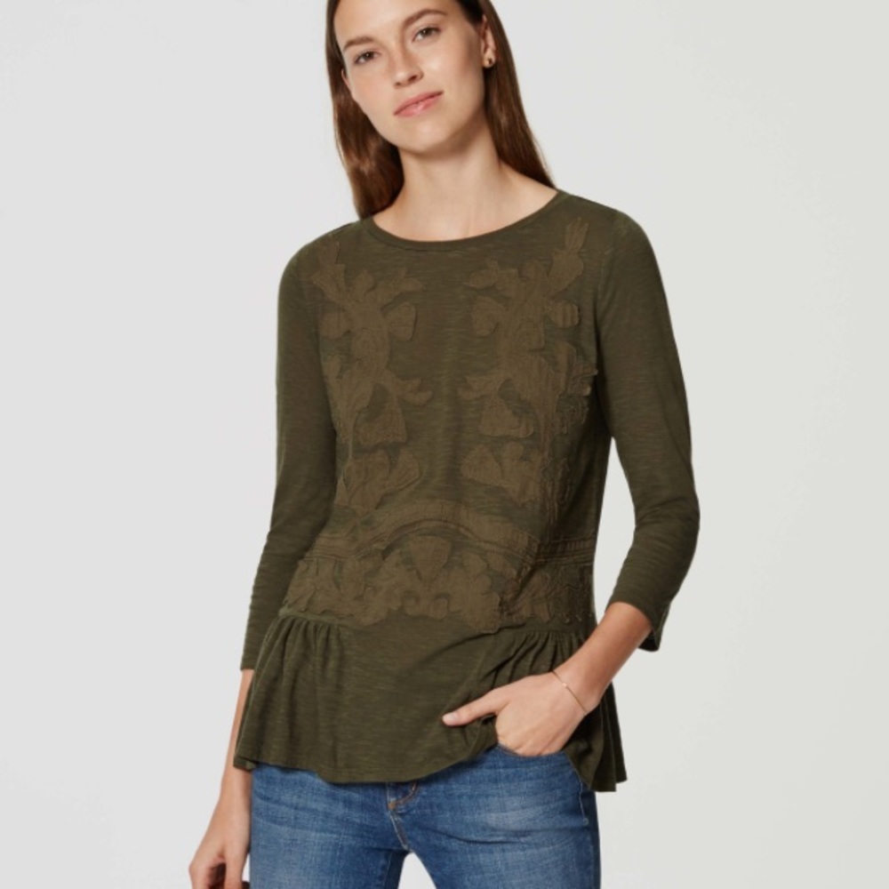 Loft olive green peplum shirt