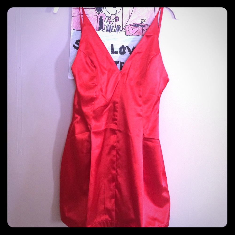 Red satin dress