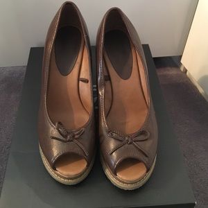 Brown leather wedges size 7