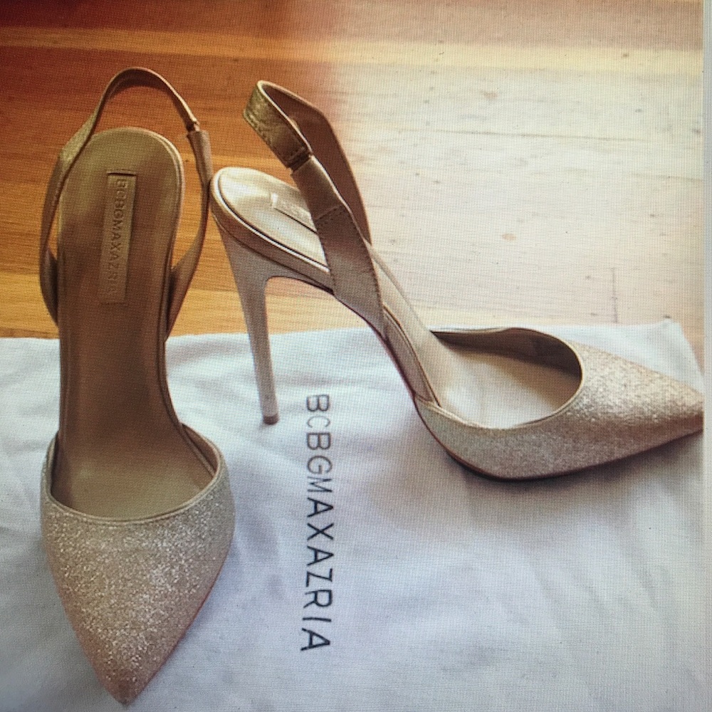 BCBG Max Azria Gold Glitter Heels - NEVER WORN!