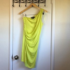 I.N.C. Neon Yellow one shoulder draped dress