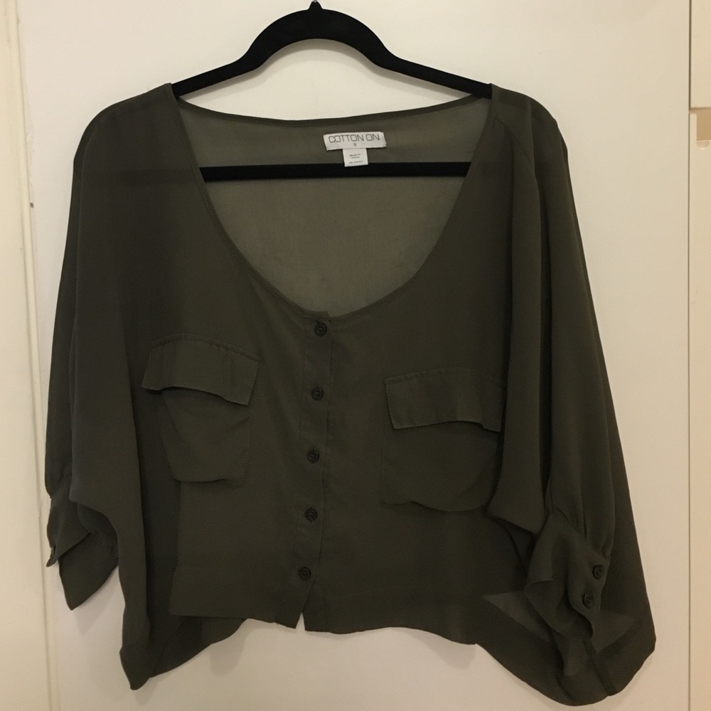 Olive green cotton on slouchy shirt