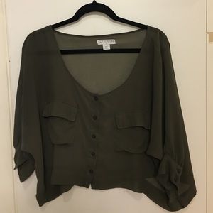 Olive green cotton on slouchy shirt