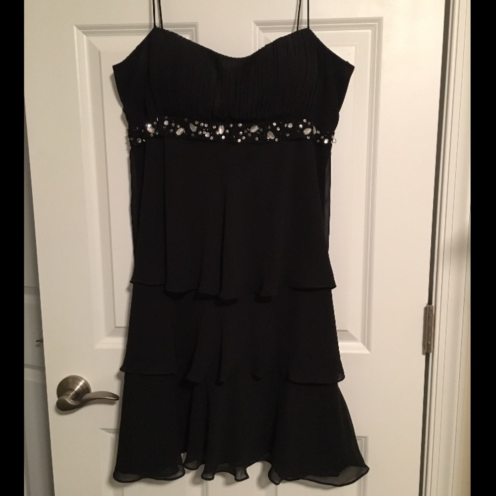 Tiered Black Chiffon Dress with Beading