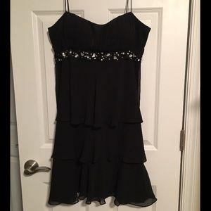 Tiered Black Chiffon Dress with Beading