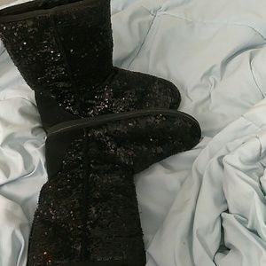 Black sequin boots