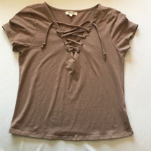 taupe lace-up shirt