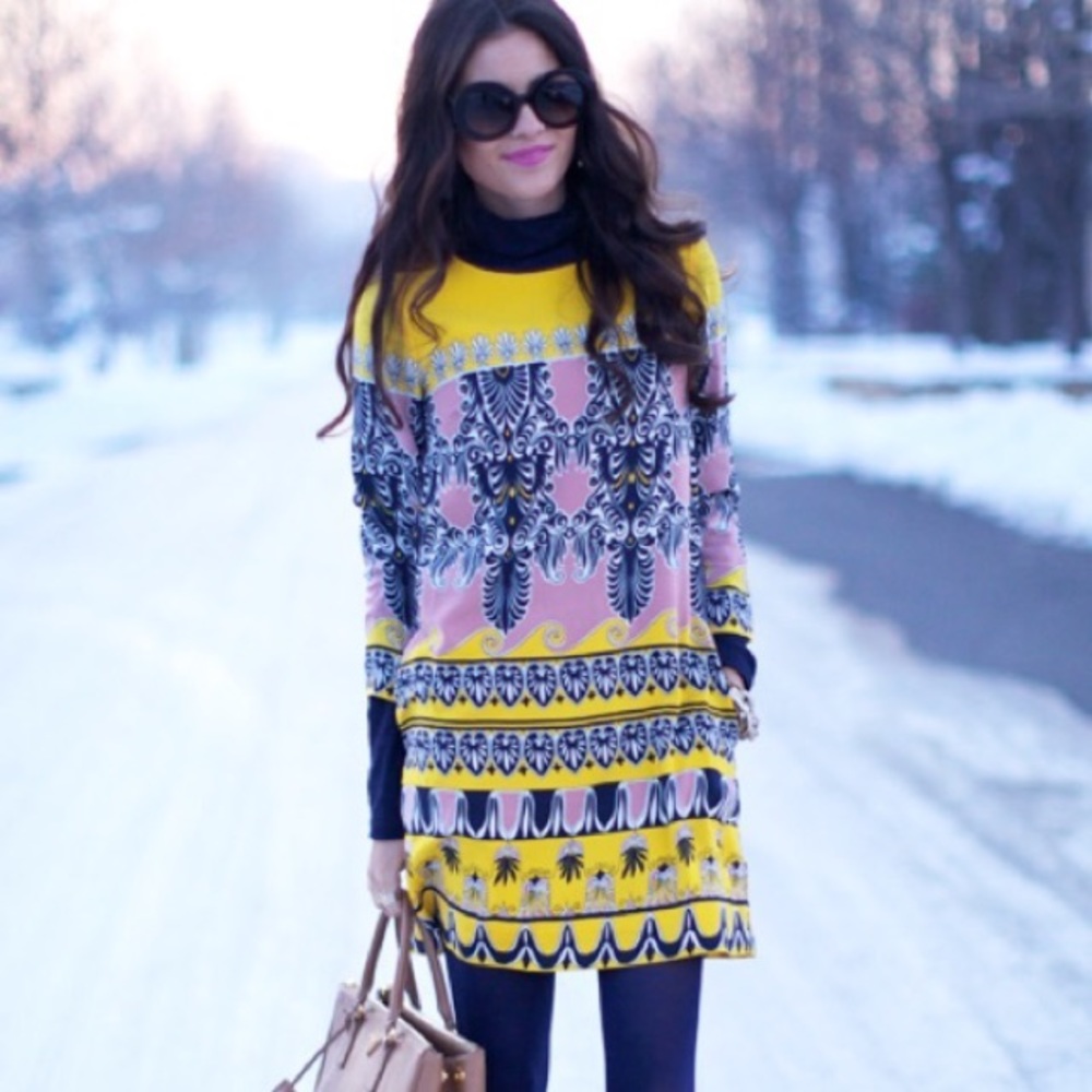 J. Crew Yellow and Navy Dress