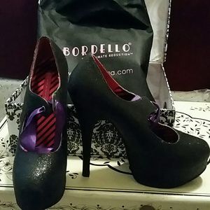 Bordello Black Glitter Heels