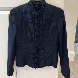 Elie navy military jacket with black leather trim