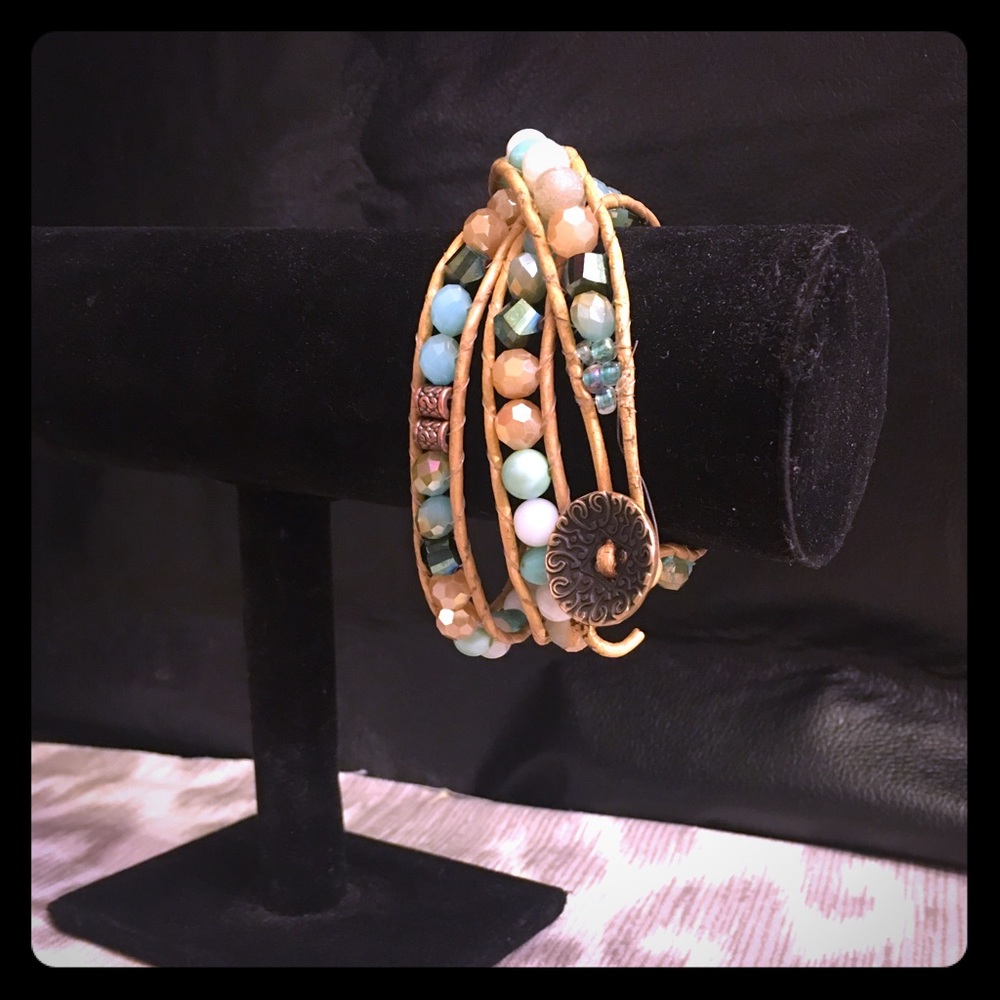 Leather beaded wrap bracelet