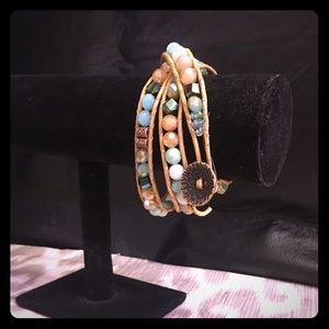Leather beaded wrap bracelet