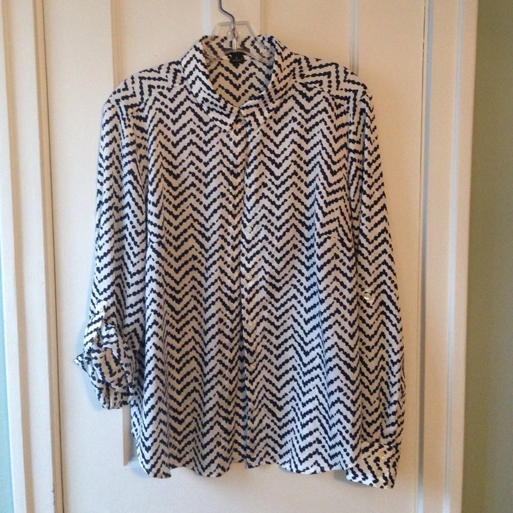 Navy and white striped blouse. Ann Taylor.