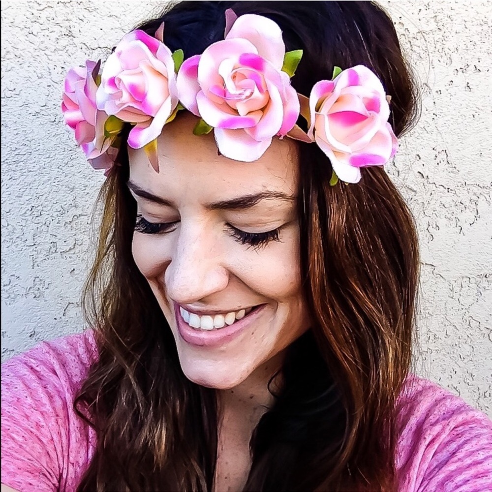 Pink Boho Flower Headband, Pink Flower Crown