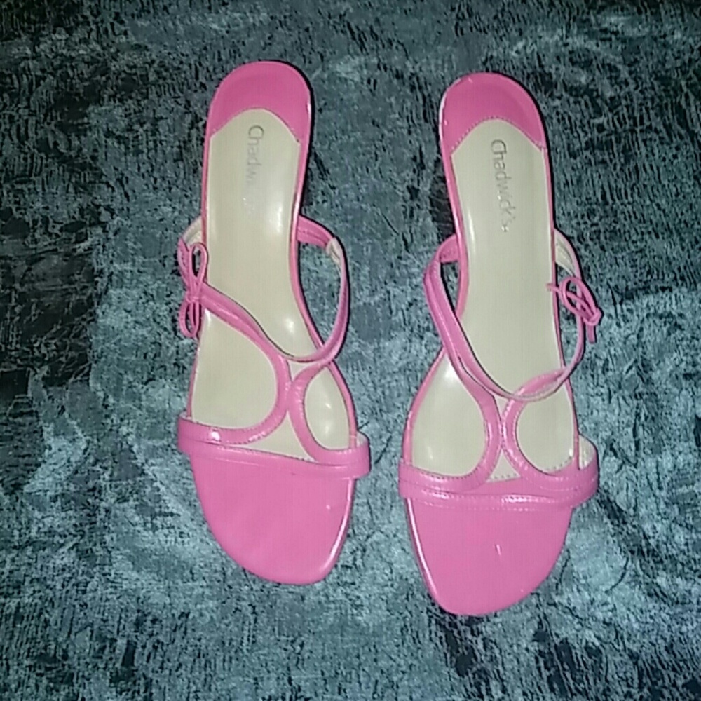 Chadwick pink low heel slip on sandals