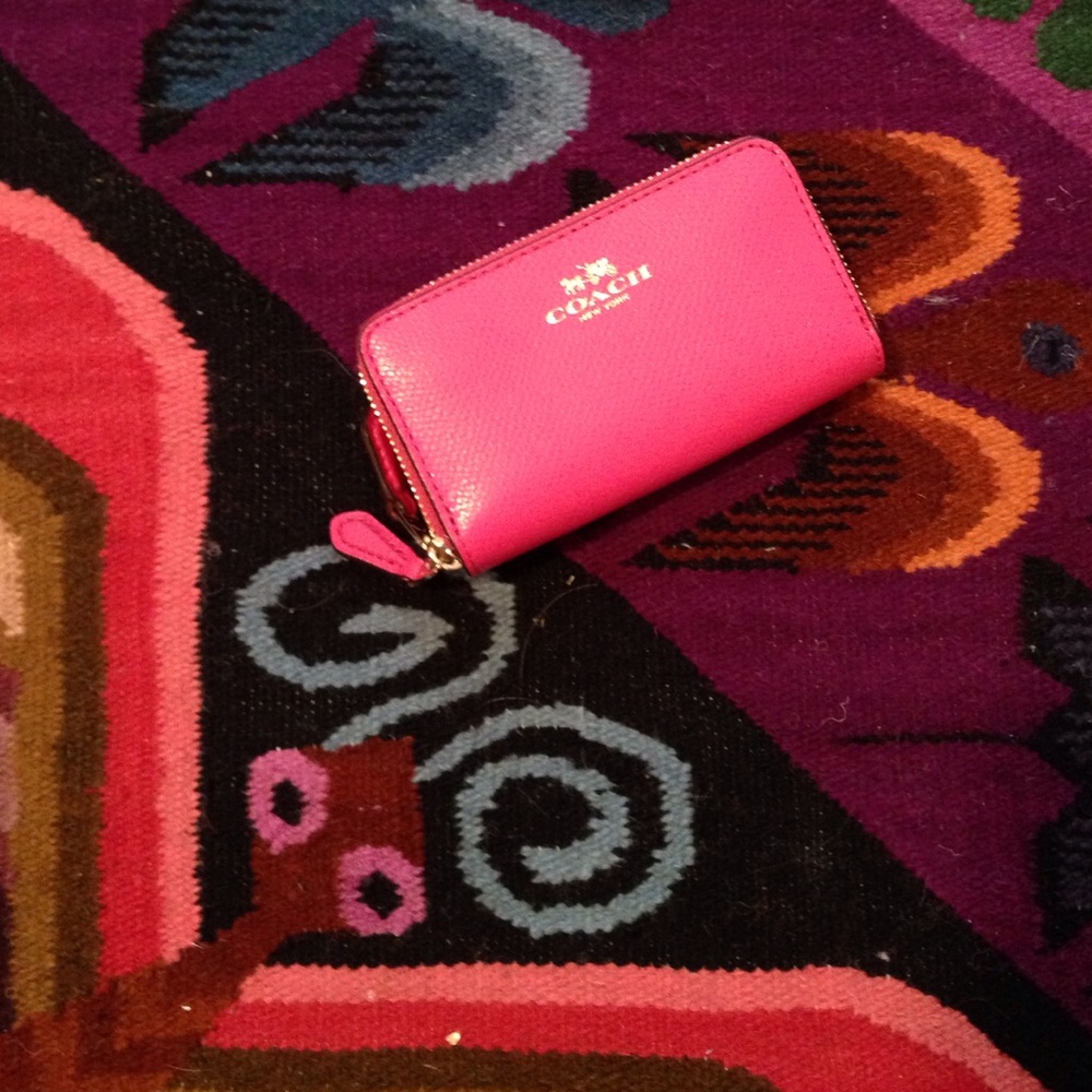 Coach Double zip coin case in cross grain leather