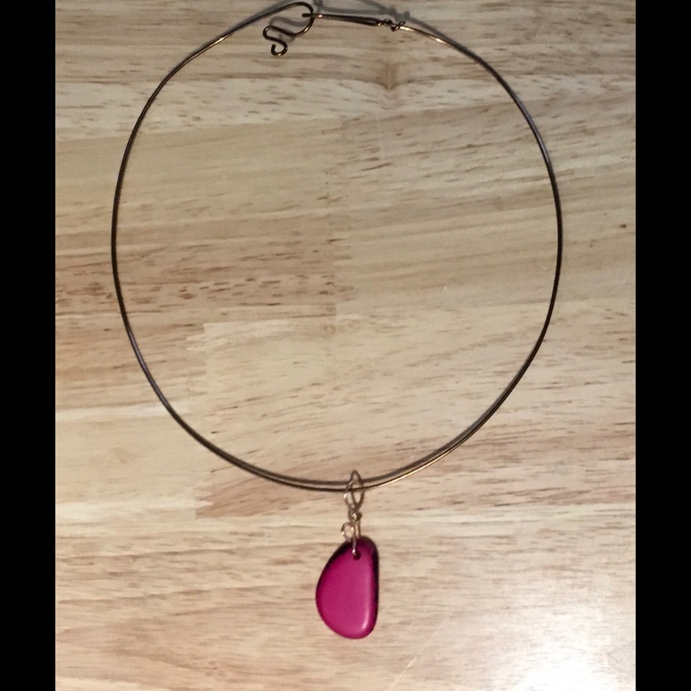 Beautiful Copper Wire Choker with Tagua Pendant!!