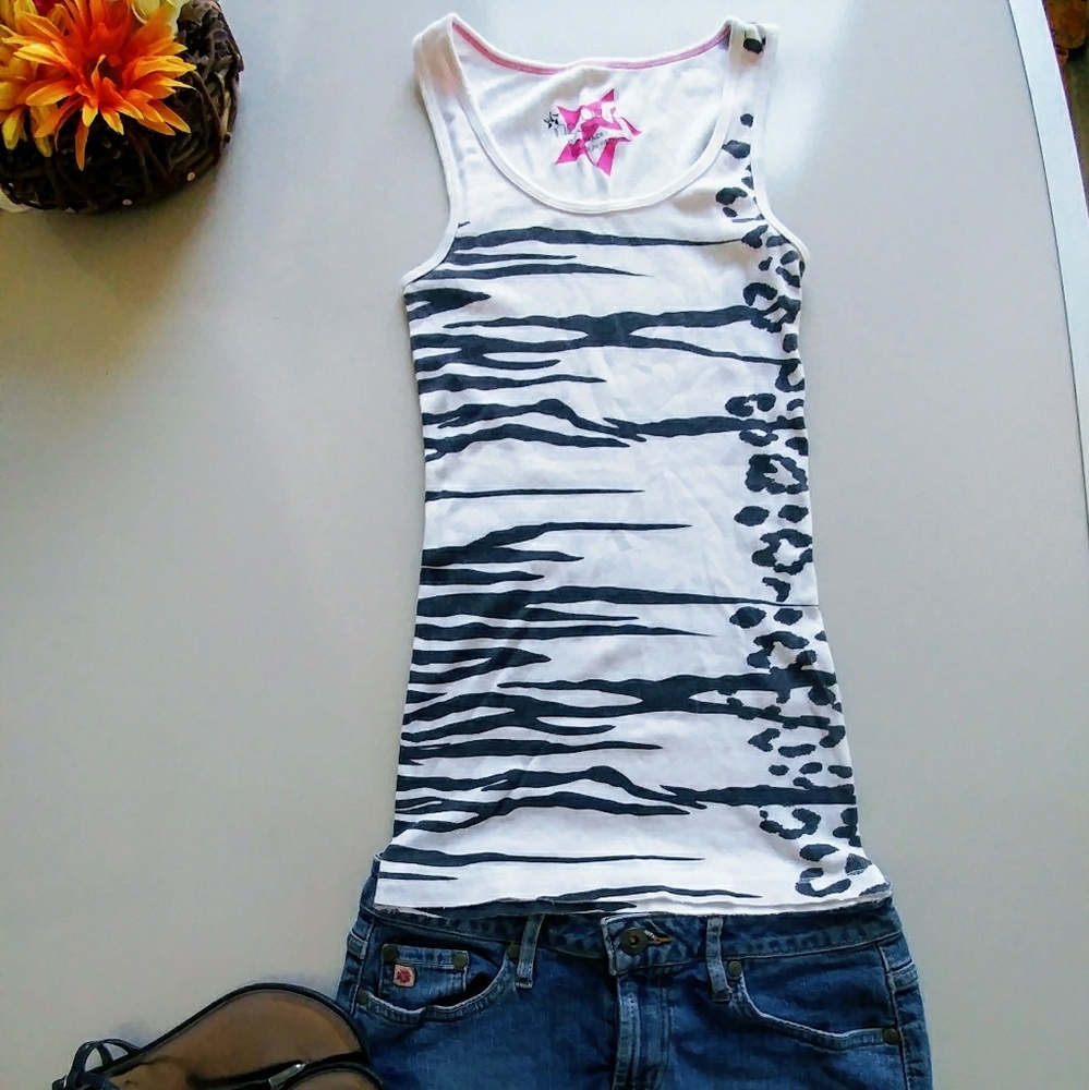 Nollie Small White Zebra Striped Tank Top.