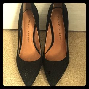Black Suede Pumps w/Sparkle Detail on Toe- worn 1x