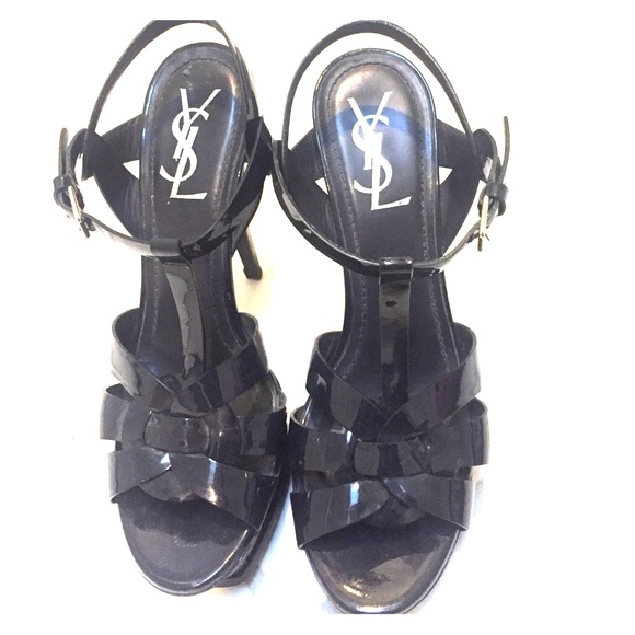 YVES SAINT LAURENT PATENT LEATHER TRIBUTE SANDALS - Picture 1 of 1