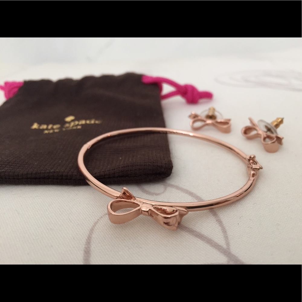 - Sold - RoseGold Bow Earrings & Bangle Kate Spade