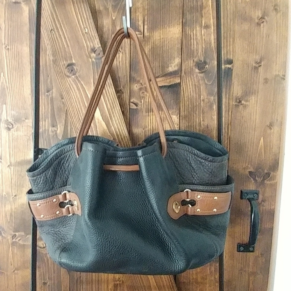 Cole Haan Pebbled Brown and Black Leather Tote